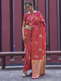 Peach Regal Woven Pure Silk Banarasi Saree