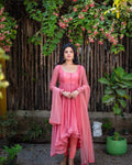 Peach Color Sequence Embroidered Up Down Gown