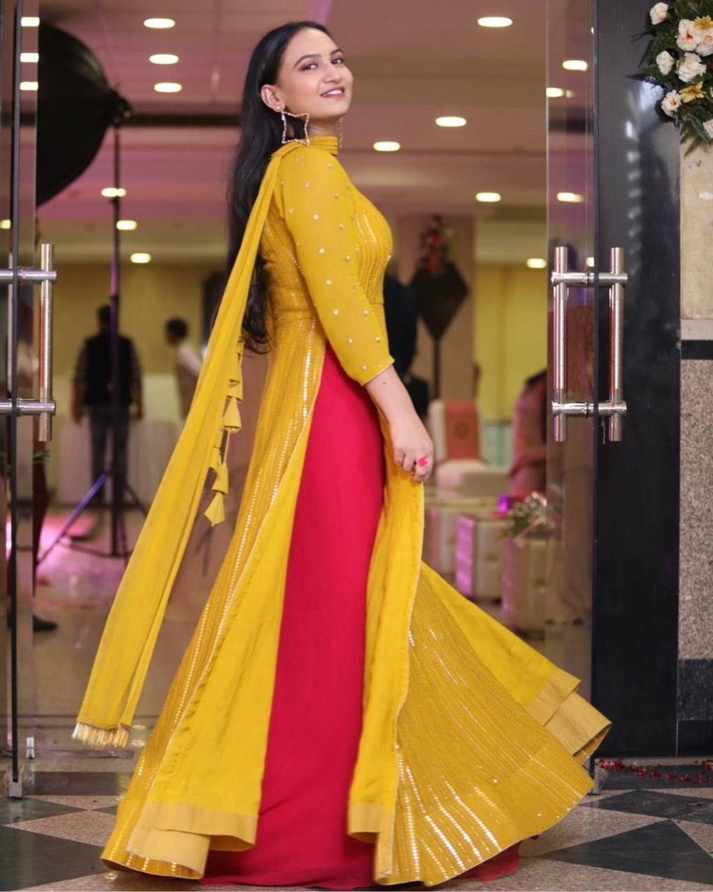 Fabulous Yellow Color Sequence Work Nayra Cut Top With Palazzo