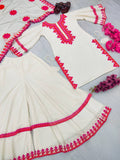 Pink Thread Work Off White Color Top With Sharara