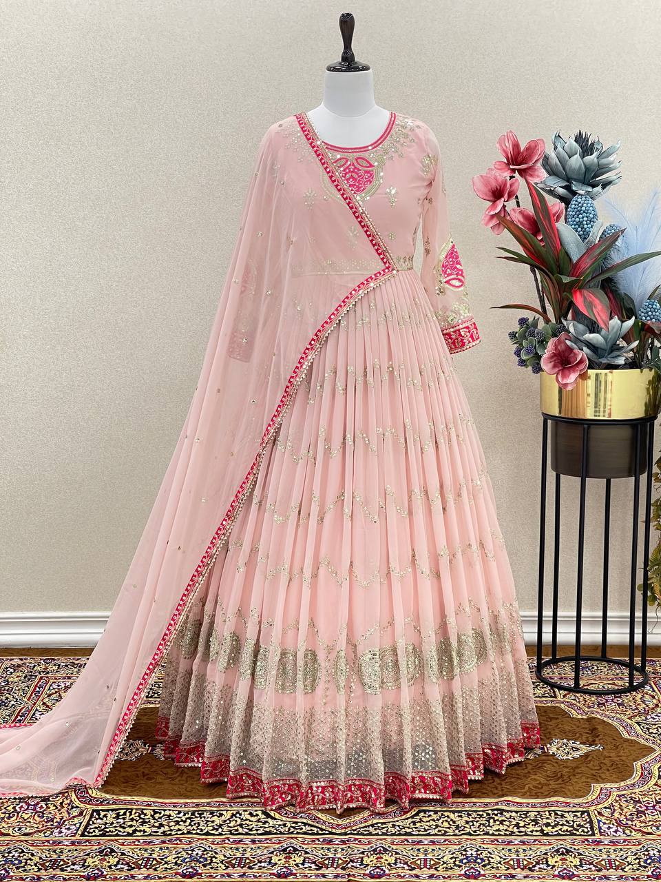 Mesmerizing Sequence Work Peach Color Gown
