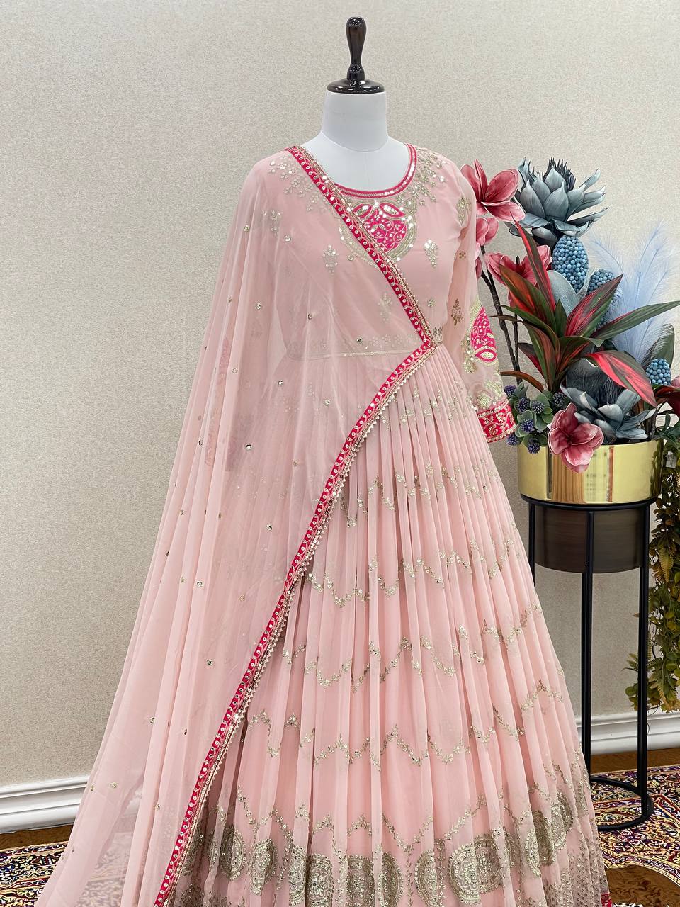 Mesmerizing Sequence Work Peach Color Gown