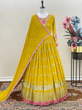 Haldi Wear Yellow Color Sequence Work Gown