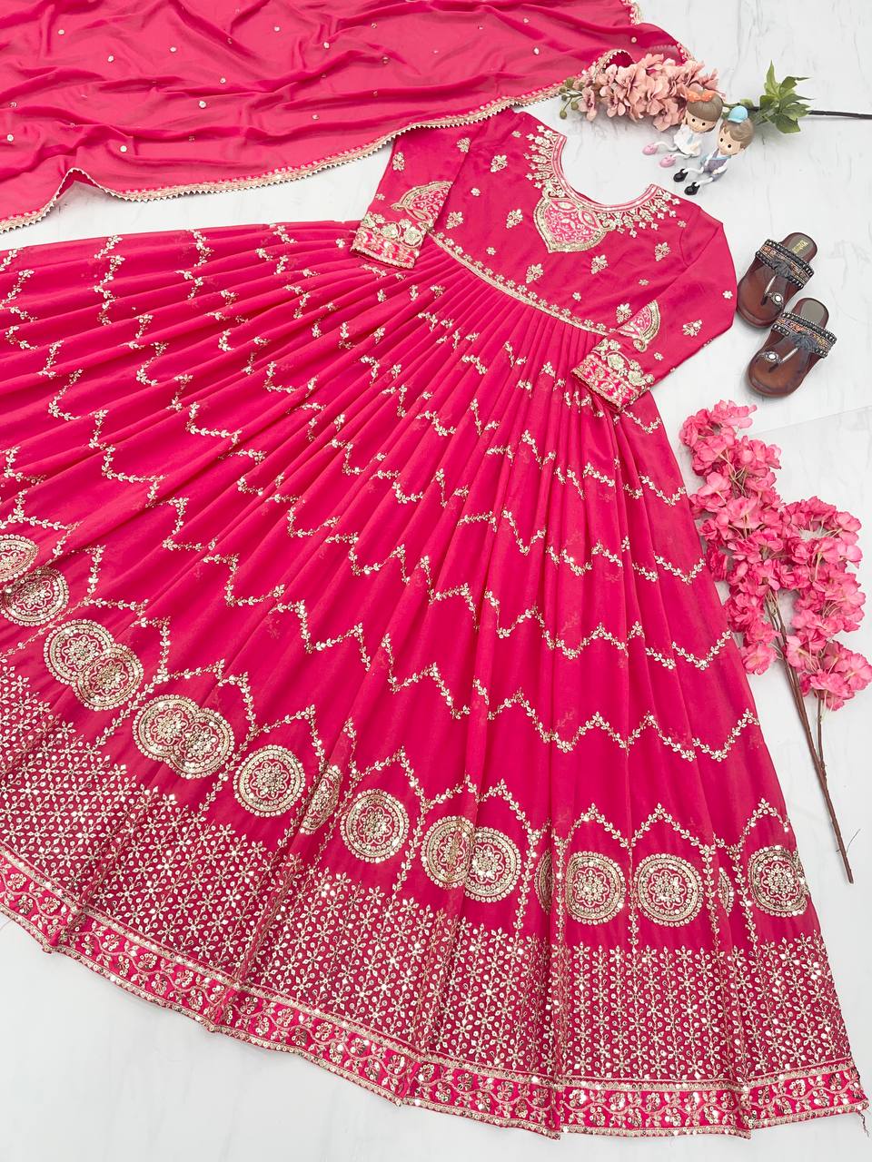 Attractive Pink Color Sequence Work Gown