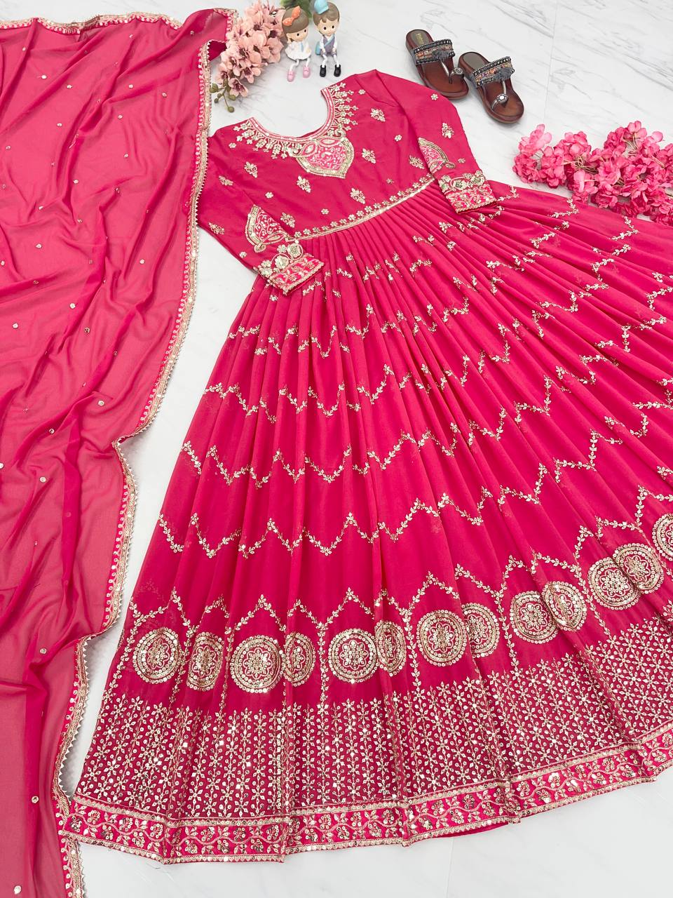 Attractive Pink Color Sequence Work Gown