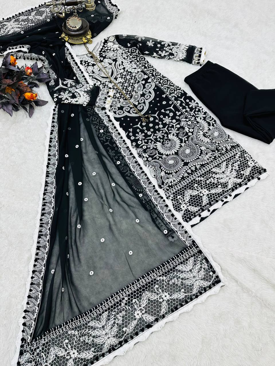 Luxuriant Black Color Embroidery Work Salwar Suit