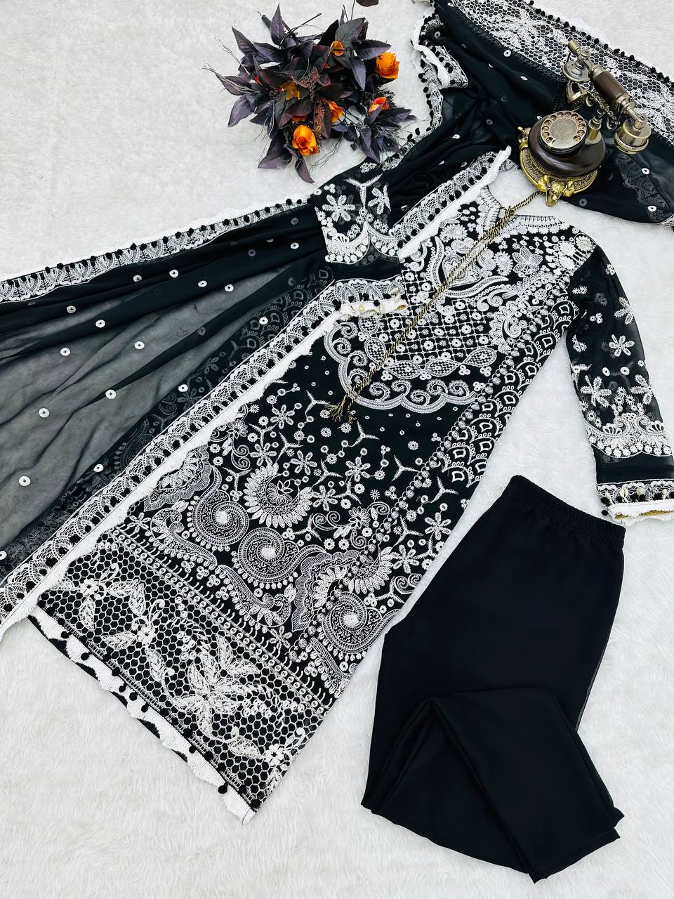 Luxuriant Black Color Embroidery Work Salwar Suit