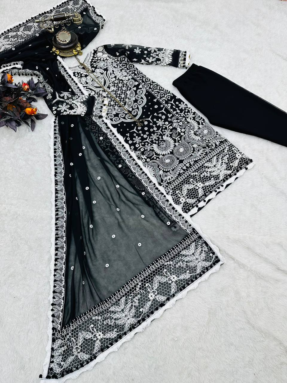 Luxuriant Black Color Embroidery Work Salwar Suit