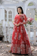 Full Sleeves Sequence Work Red Color Gown