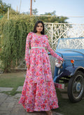 Fairy Look Light Pink Digital Printed Gown With Belt