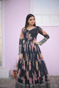 Digital Print black Color Function Wear Gown