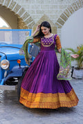 Purple Embroidery Work Gown With Stylish Dupatta