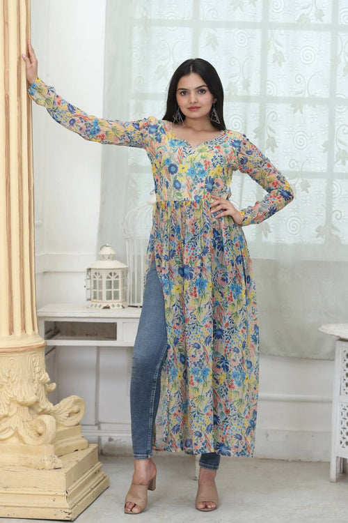 Casual Wear Digital Print White Color Kurti