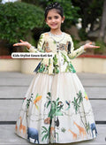 Premium Kids Printed Gown with Koti Set for Girls