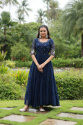 Navy Blue Luxury Designer Gown with Zari and Sequins Embroidery