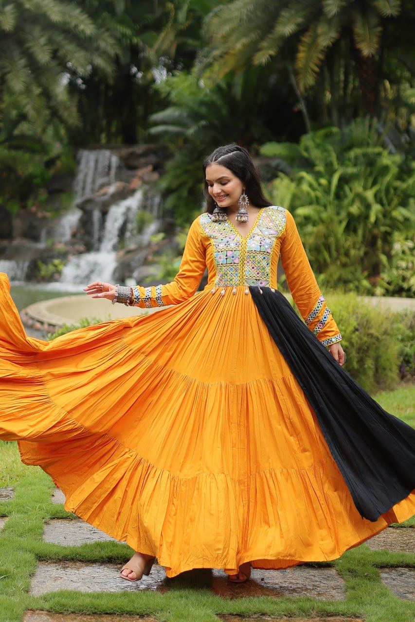 Yellow Stunning Partywear Gown with Kutchi Gamthi Work
