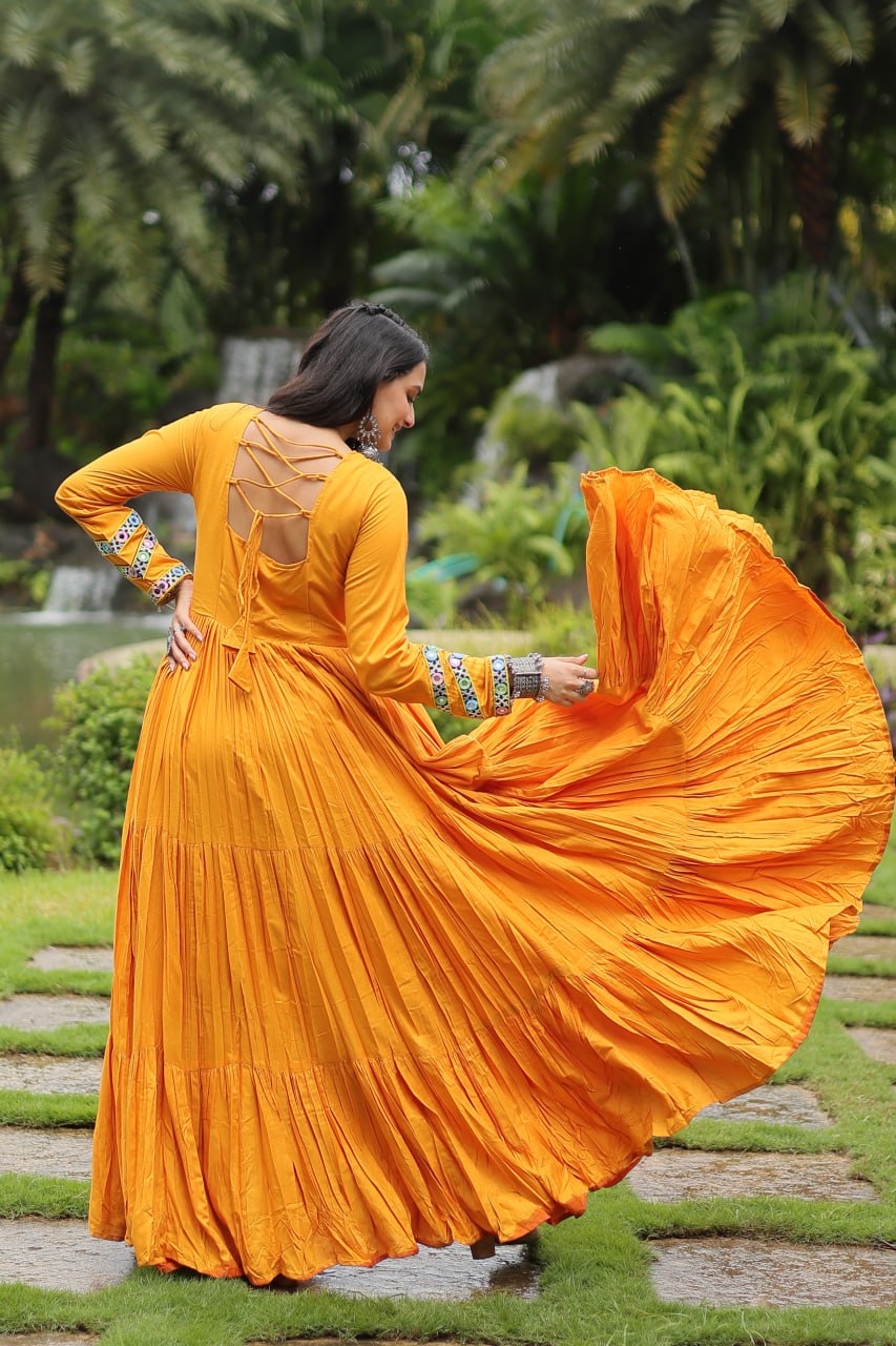 Yellow Stunning Partywear Gown with Kutchi Gamthi Work