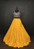 Yellow Lehenga & Navy Blue Choli Set Designer Rayon  with Real Mirror & Kodi Work