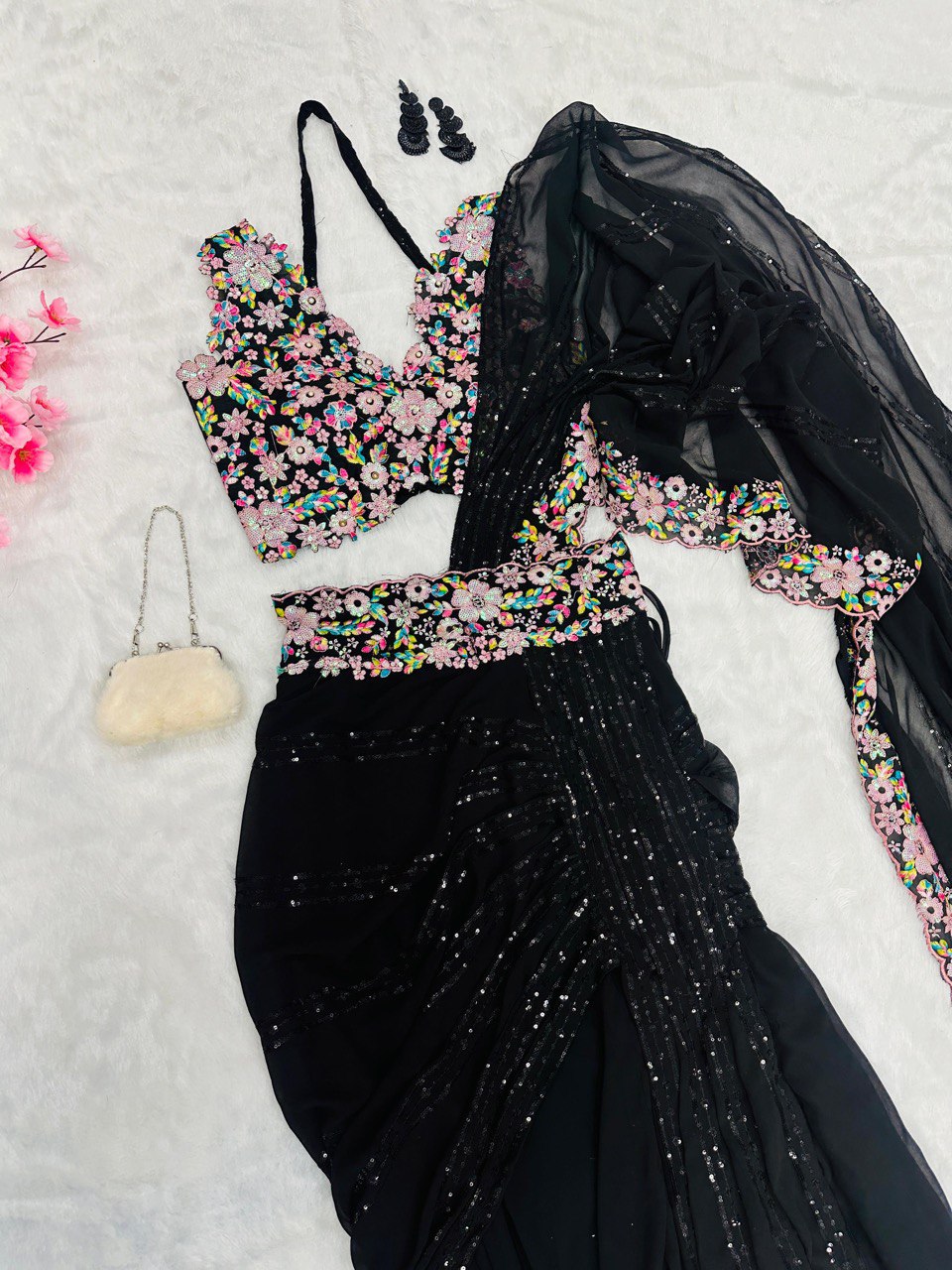 Black Discover Elegance with Our Ready-to-Wear Lehenga Style Saree