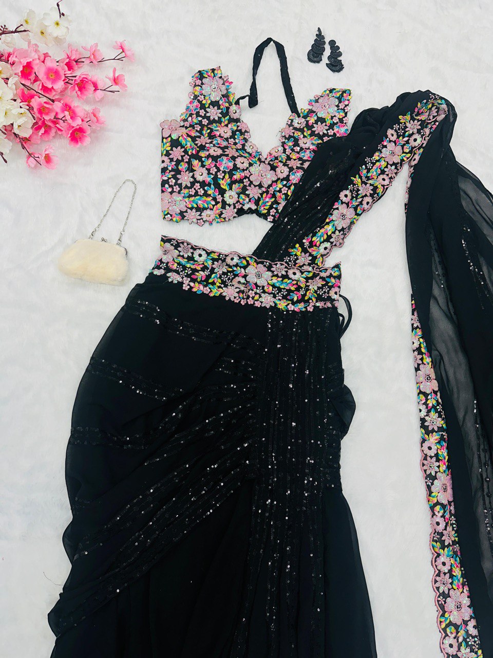 Black Discover Elegance with Our Ready-to-Wear Lehenga Style Saree