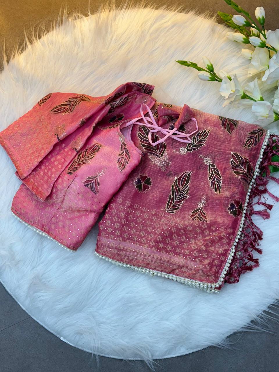 Designer Pink Silk Saree For Women
