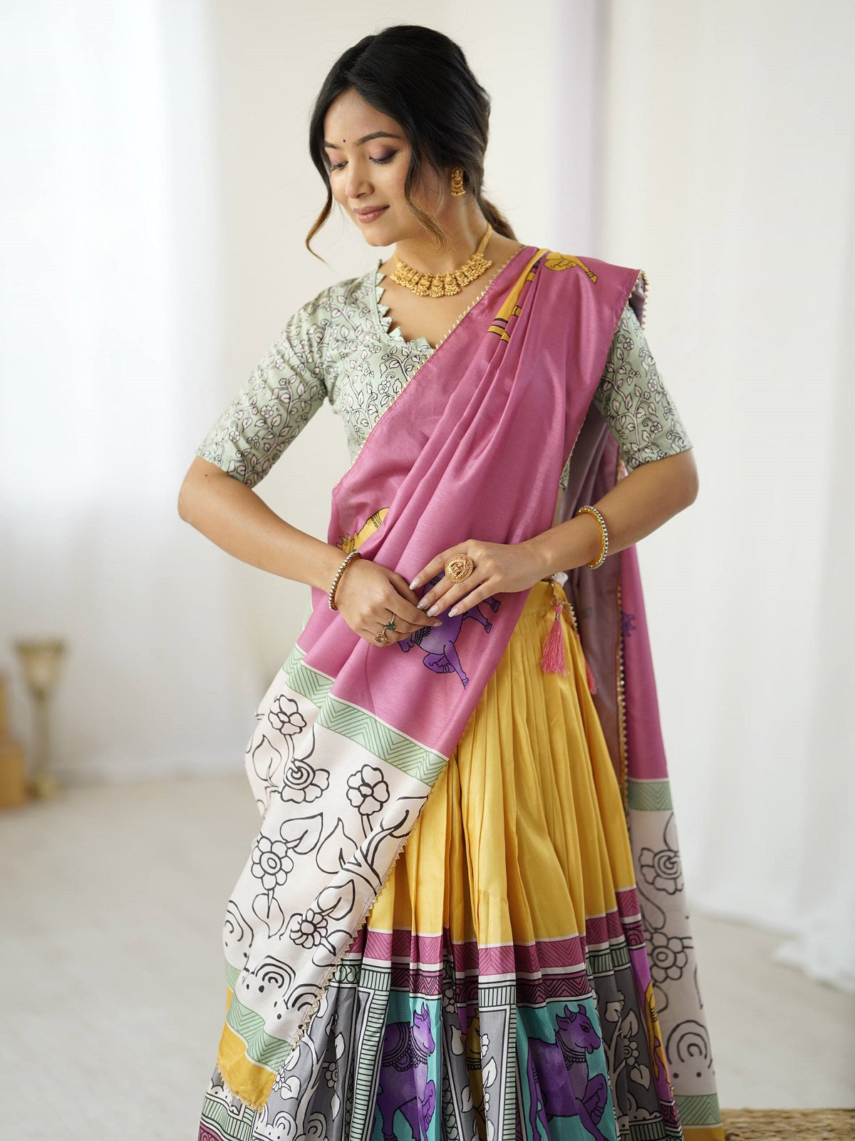 Vibrant Multicolor Handcrafted Lehenga Choli Set with Tribal Horse Print – Festive & Wedding Wear for Women
