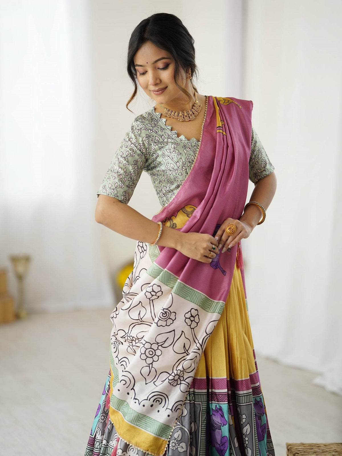 Vibrant Multicolor Handcrafted Lehenga Choli Set with Tribal Horse Print – Festive & Wedding Wear for Women