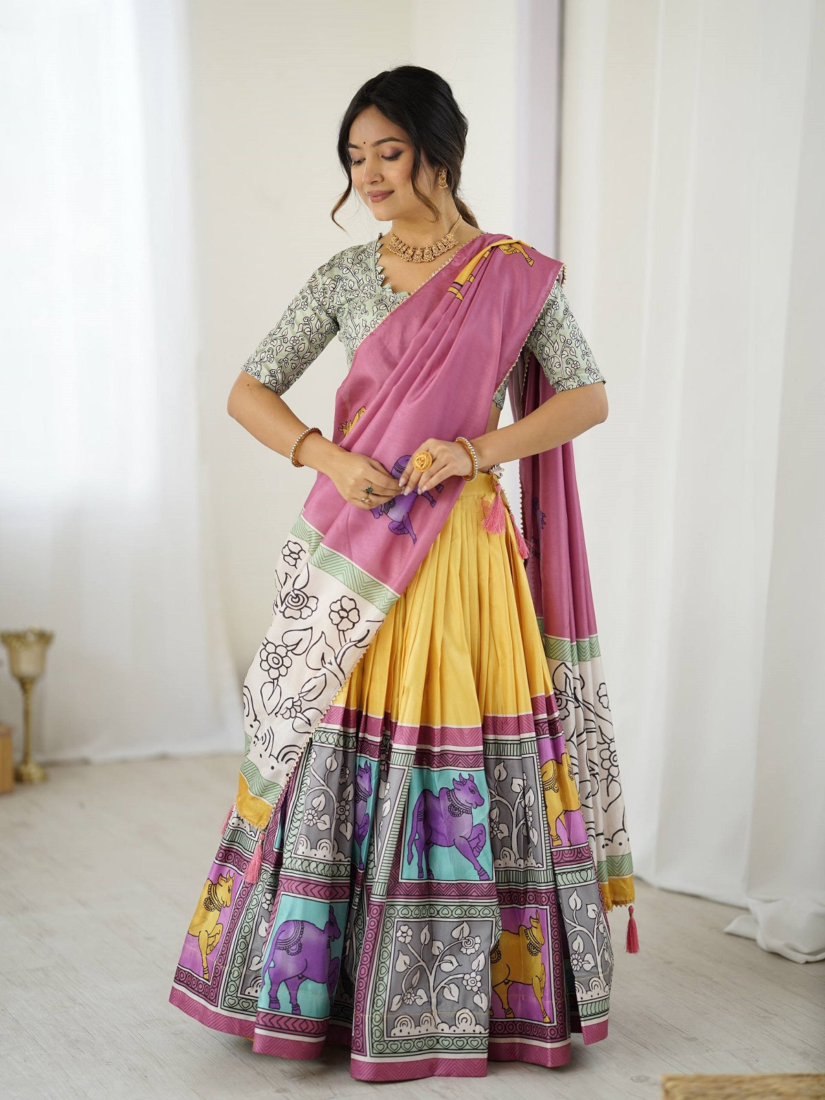 Vibrant Multicolor Handcrafted Lehenga Choli Set with Tribal Horse Print – Festive & Wedding Wear for Women