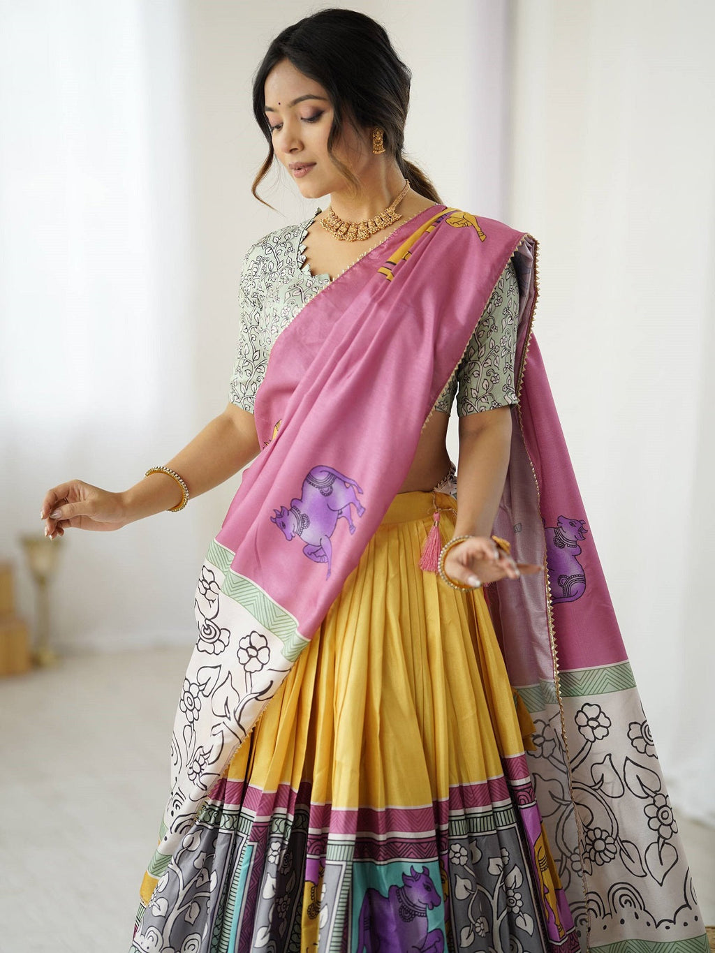 Vibrant Multicolor Handcrafted Lehenga Choli Set with Tribal Horse Print – Festive & Wedding Wear for Women