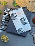 Grey Cotton Saree with Printed Blouse – Soft & Breathable Fabric