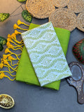 Parrot Green Cotton Saree with Printed Blouse – Soft & Breathable Fabric