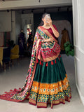 Mediashor Green Patola Lehenga Choli with Banarasi Border & Traditional Printed Dupatta for Women