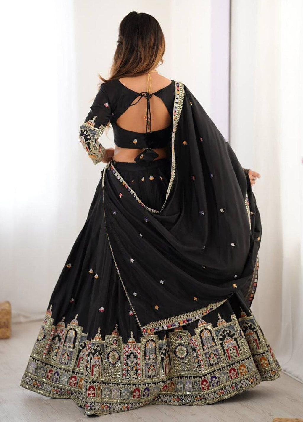 Designer Black Embroidered Lehenga Choli with Heavy Heritage Border & Dupatta