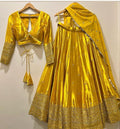 Golden Yellow Silk Lehenga Choli with Heavy Zari Embroidered Border & Dupatta