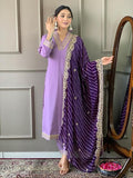 Women Lavender Embroidered Kurta Set with Purple Leheriya Dupatta