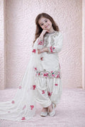 Girls Off White Embroidered Kurta Salwar Set with Dupatta