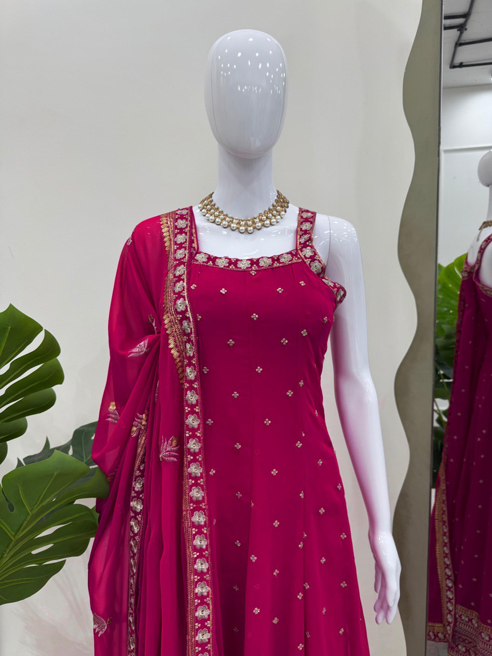 Pink Elegant Faux Georgette Embroidered Gown with Dupatta