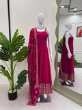 Pink Elegant Faux Georgette Embroidered Gown with Dupatta