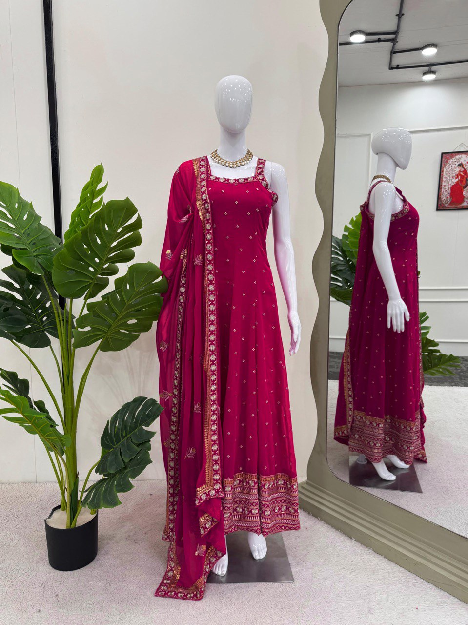 Pink Elegant Faux Georgette Embroidered Gown with Dupatta