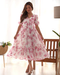 Pink Elegant Floral Print Soft Georgette One-Piece Dress – Fully Stitched & Ready to Wear