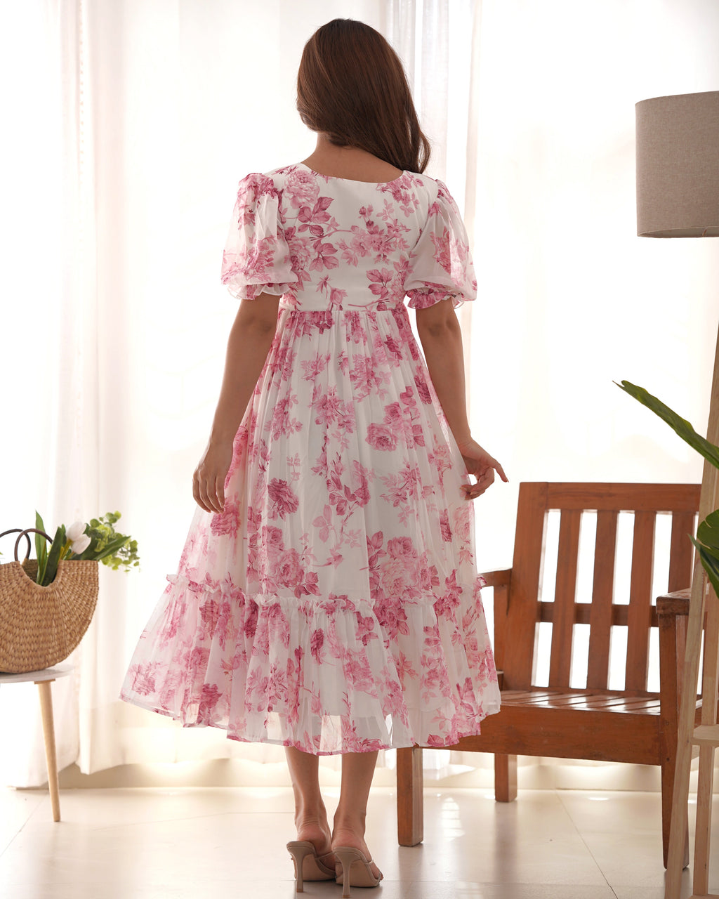 Pink Elegant Floral Print Soft Georgette One-Piece Dress – Fully Stitched & Ready to Wear