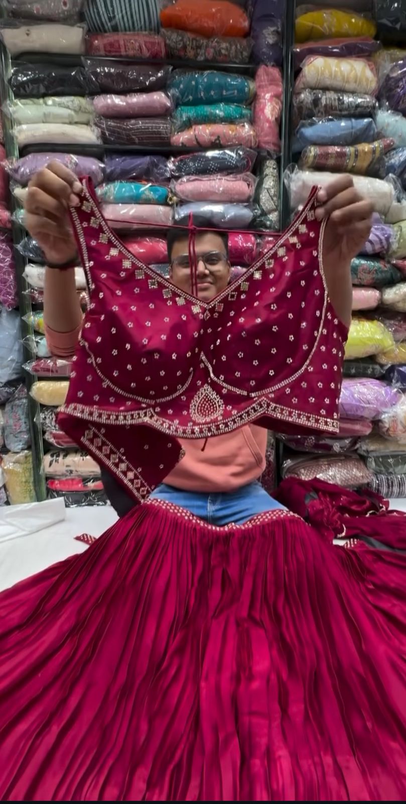 Pink Elegant Satin Lehenga Set –With Unstitched Blouse