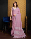 Pink Elegant Solid Saree with Zari Border – Timeless Grace