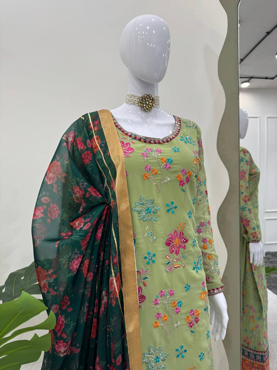 Pista Elegant Faux Georgette Plazo Set with Dupatta – Thread & Sequin Work