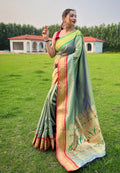 Pista Green Elegant Paithani Silk Saree with Jacquard Weaving