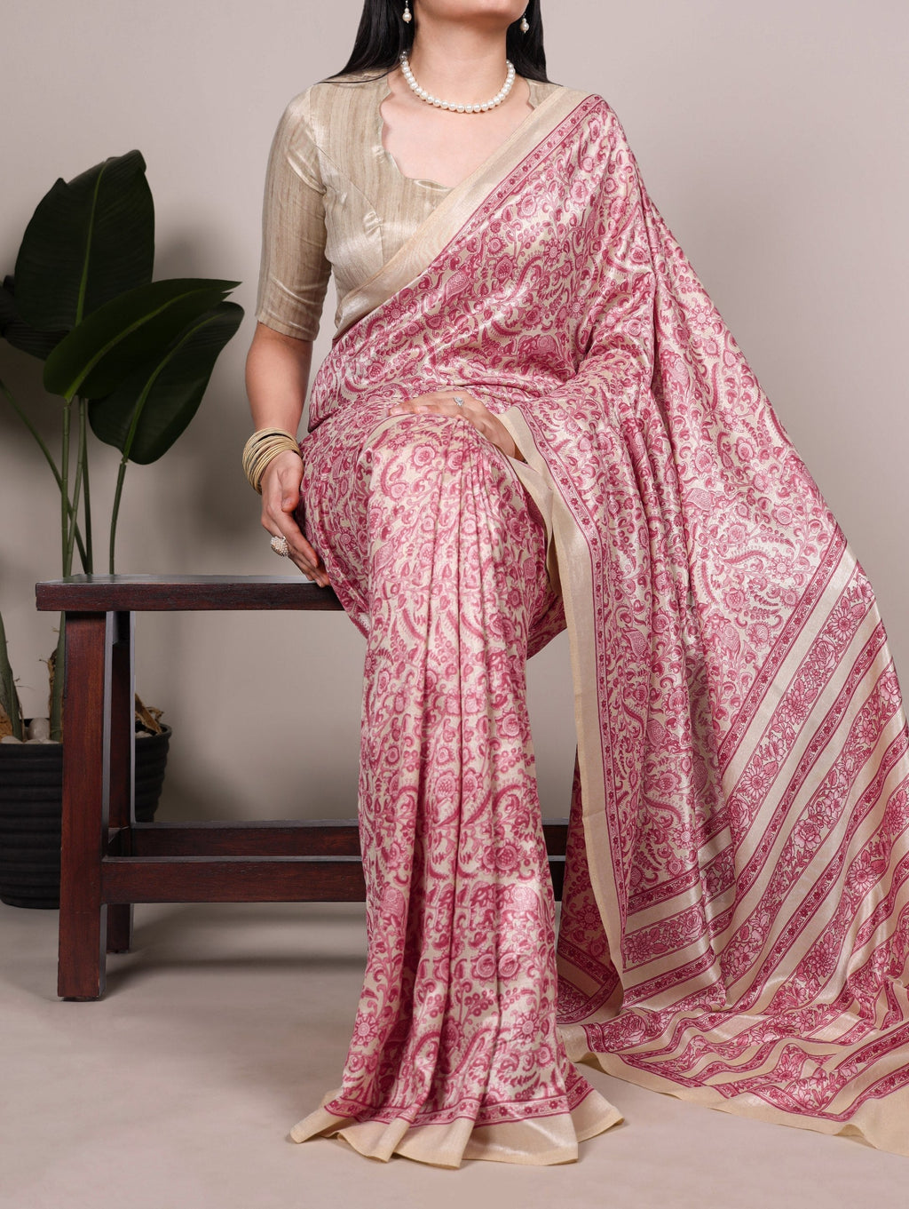 Printed Tasar Silk Saree with Matching Unstitched Blouse
