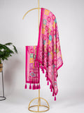 Pink Color Sequins And Thread Work Pure Chinon Dupatta