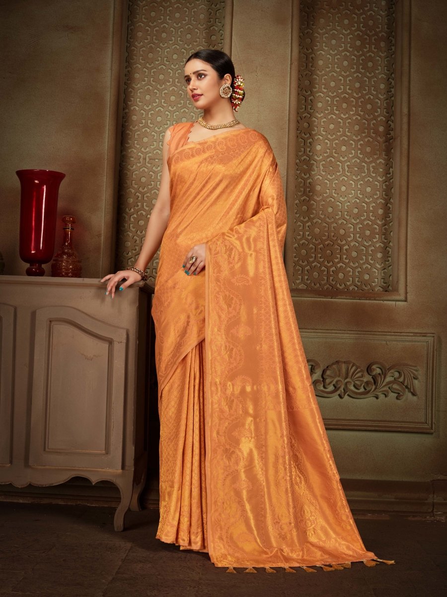 Pastel Orange Saree in Pure Kanjeevaram Silk