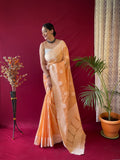 Orange Saree in Pure Linen Lucknowi