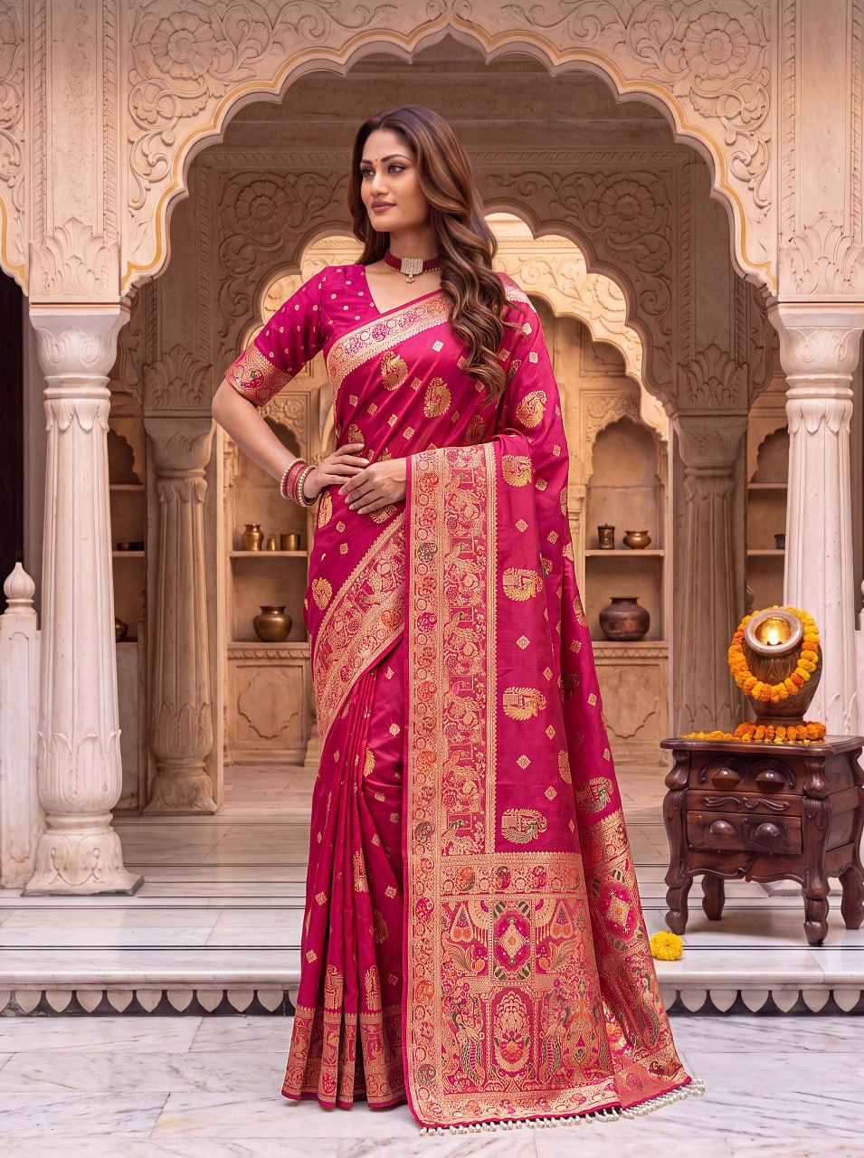 Pure Nylon Satin Saree with Zari Work